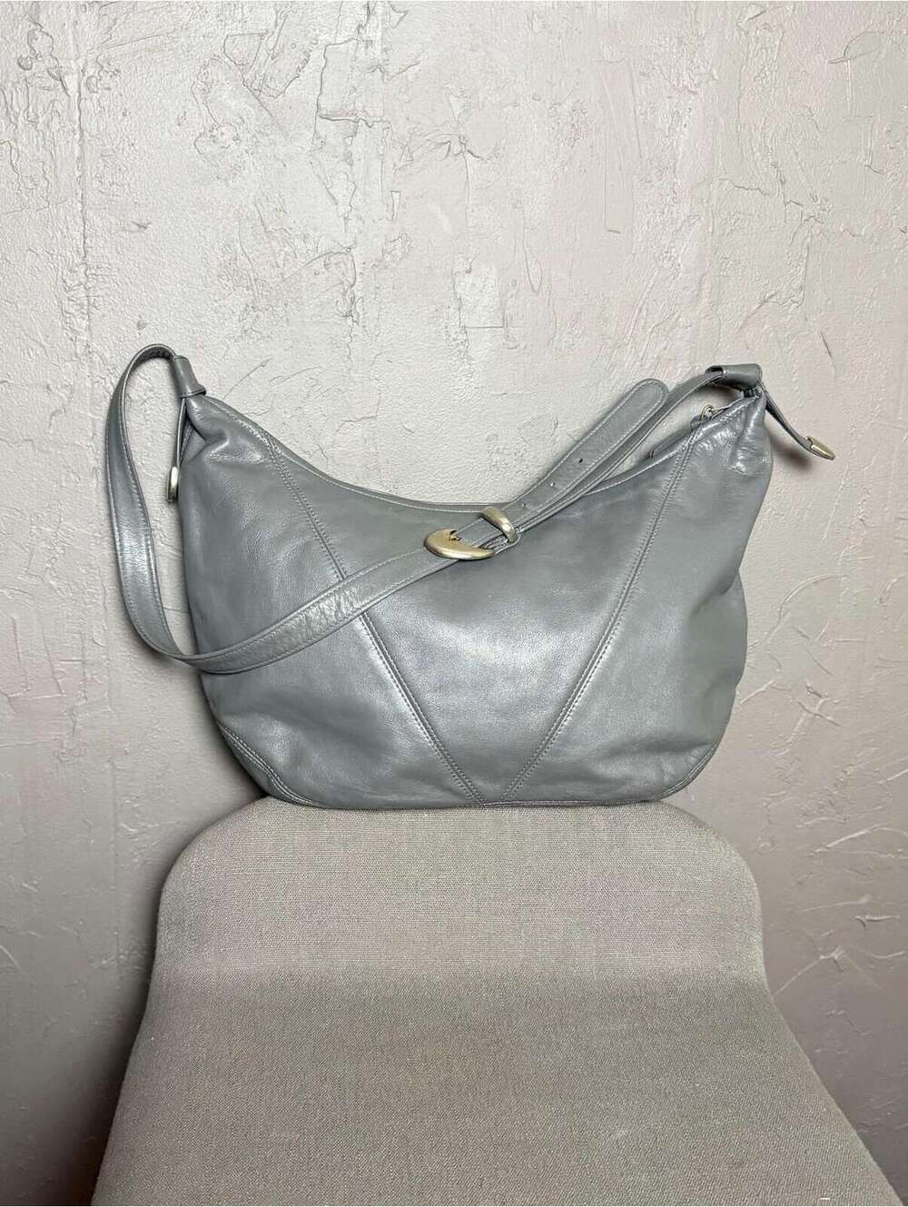 1990's Hobo Bag Gray Leather Minimalist Shoulder Bag from Anne Klein